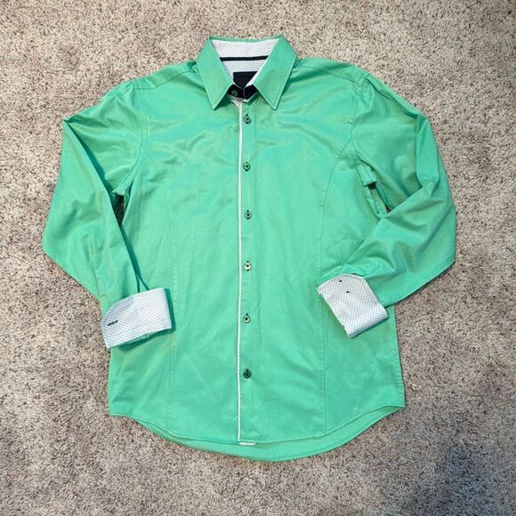 Eight X Premium Green Long Sleeve Button Down Shirt Men’s Medium Modern Fit - Picture 2 of 8
